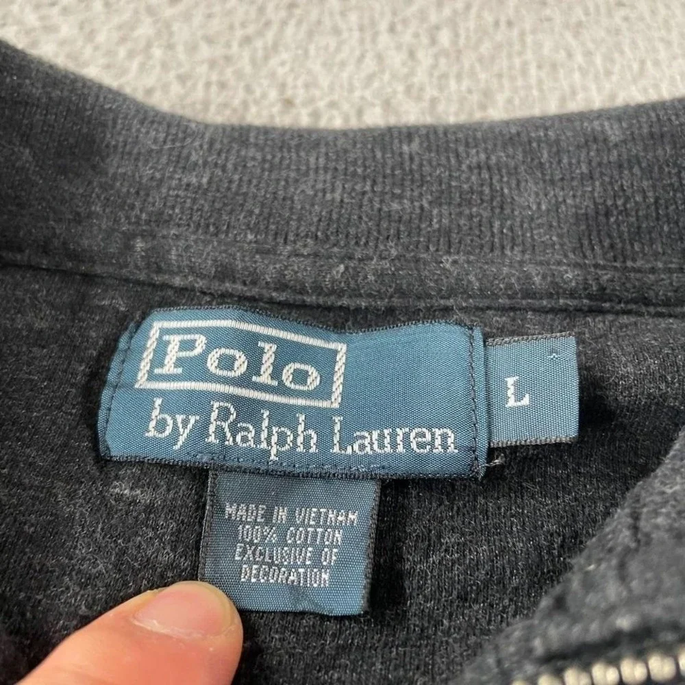 Vintage Polo Ralph Lauren Quarter‎ Zip L Classic Preppy Essentials Black Grey